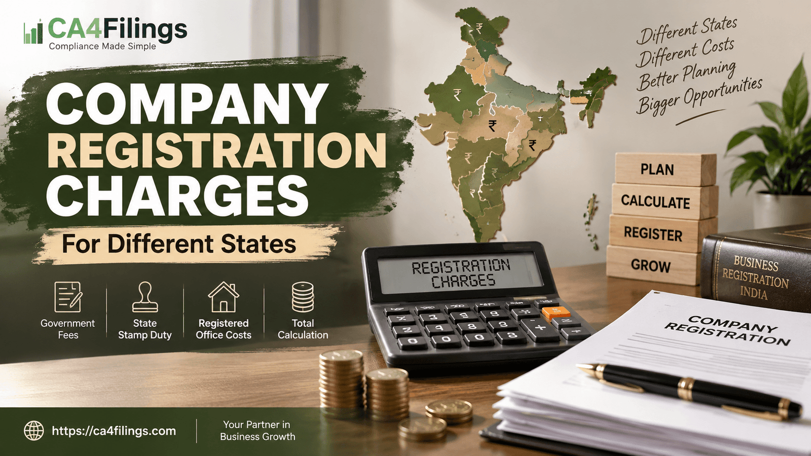 How to Calculate Total Company Registration Charges for Different States